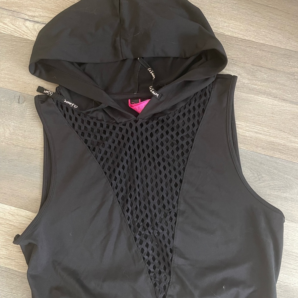 La SENZA Black Hooded Mesh Crop Top
